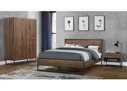 4ft6 Double Housten Walnut Wood Effect and Black Metal Bed Frame 1